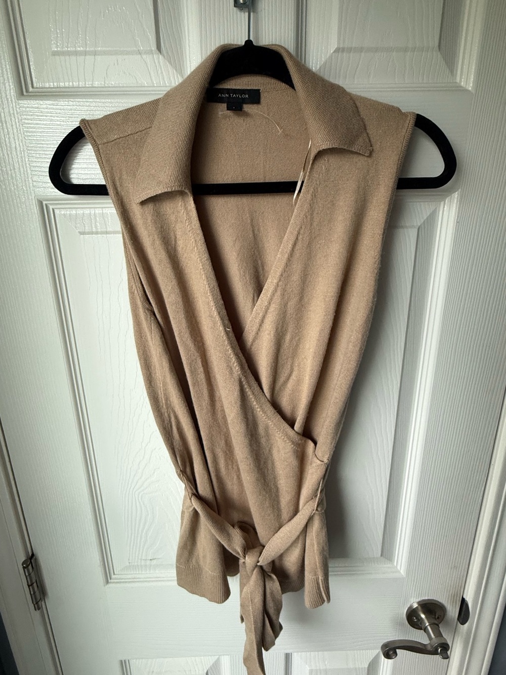 Ann Taylor Beige Sleeveless Wrap V-Neck Sweater Vest